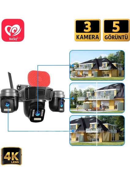 S308 128GB 3 Kameralı 6MP 4K UltraHD Wifi Kamera Siren Gece Görüş fiyatları