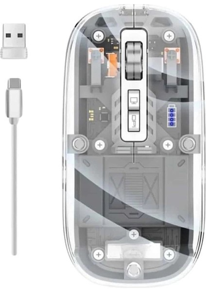 Mouse Fare Kablosuz Mouse Fare Şarjlı Bluetooth Sessiz 5 Tuşlu Şeffaf fırsatları