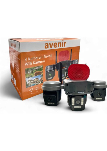 S308 128GB 3 Kameralı 6MP 4K UltraHD Wifi Kamera Siren Gece Görüş