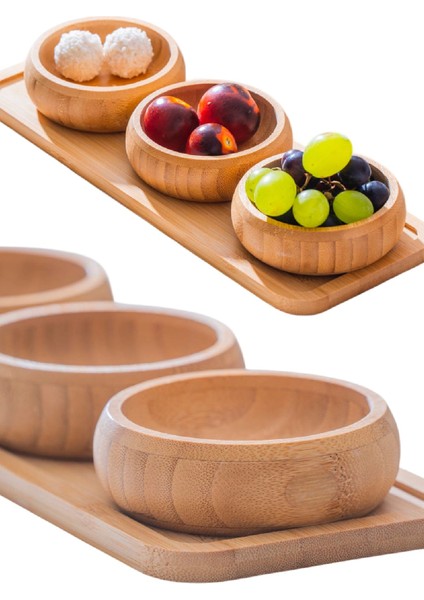 Standlı Bambu Çerezlik, 3'lü Çerezlik, Ikramlık ve Sunumluk Seti Takımı, 9 cm Çap, 1 Set