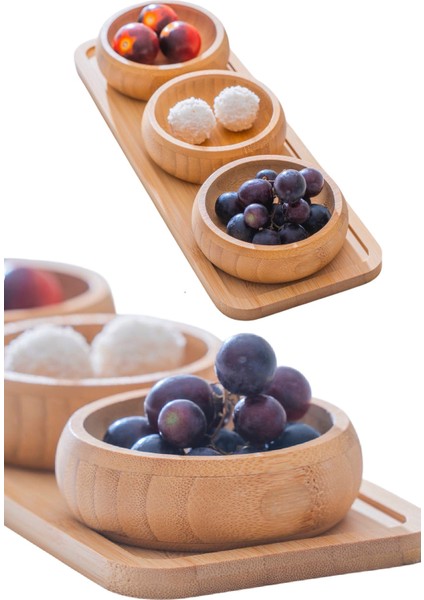 Standlı Bambu Çerezlik, 3'lü Çerezlik, Ikramlık ve Sunumluk Seti Takımı, 9 cm Çap, 1 Set fırsatları