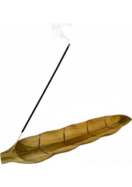 5052 El Yapımı Doğal Tik Ağacı Yaprak Model Ahşap Tütsülük - 20'li Tütsü Hediyeli