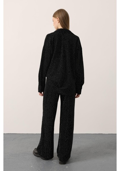 Taşlı Siyah Gömlek Pantolon Takım | Şık Kadın Alt - Üst Takım fiyatları