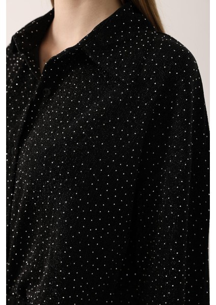 Taşlı Siyah Gömlek Pantolon Takım | Şık Kadın Alt - Üst Takım modelleri