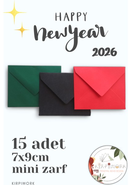 15'li Yılbaşı Mini Zarf 7X9CM Yeşil Kırmızı Siyah Hediye Not Zarfı fiyatları