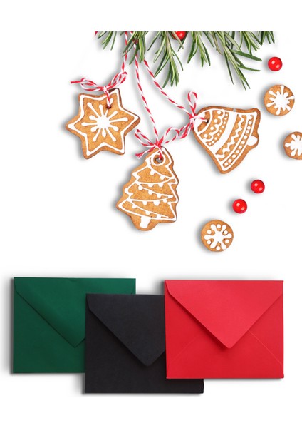 15'li Yılbaşı Mini Zarf 7X9CM Yeşil Kırmızı Siyah Hediye Not Zarfı