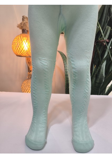 Kız Bebek Çocuk Külotlu Çorap Pamuklu Terletmez Canlı Renkler Kendinden Dokulu Su Yeşili Tekli