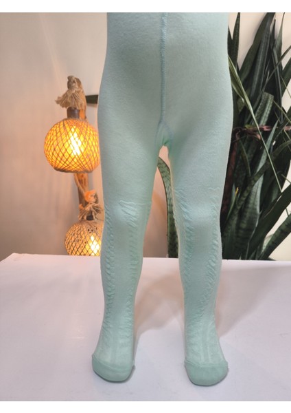 Kız Bebek Çocuk Külotlu Çorap Pamuklu Terletmez Canlı Renkler Kendinden Dokulu Su Yeşili Tekli fiyatları