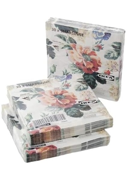 Ikea Smaksınne Kağıt Peçete 3 Kat Kağıt Desenli Çiçek, 33 * 33CM,90 Adet