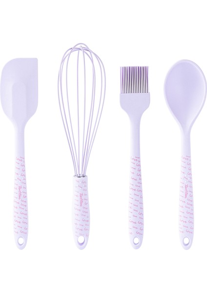 006-01-LOVE Yazılı Silikon Mor 4lü Büyük Hazırlık Seti