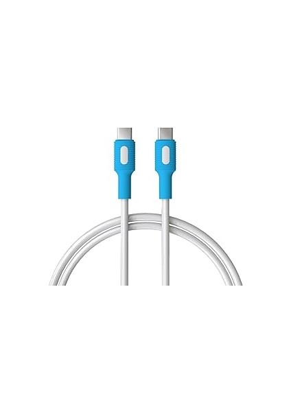 Coral Type C-C Power Delivery Hızlı Şarj Kablosu, Beyaz Kablo, Beyaz/mavi Uçlar (120 Cm)