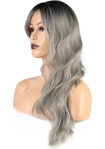 Dalgalı Perçemli Fiber Sentetik Orta Boy Peruk - Siyah Gri Ombreli fırsatları