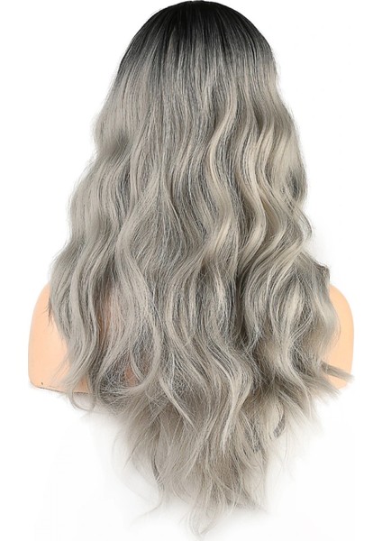 Dalgalı Perçemli Fiber Sentetik Orta Boy Peruk - Siyah Gri Ombreli indirimleri