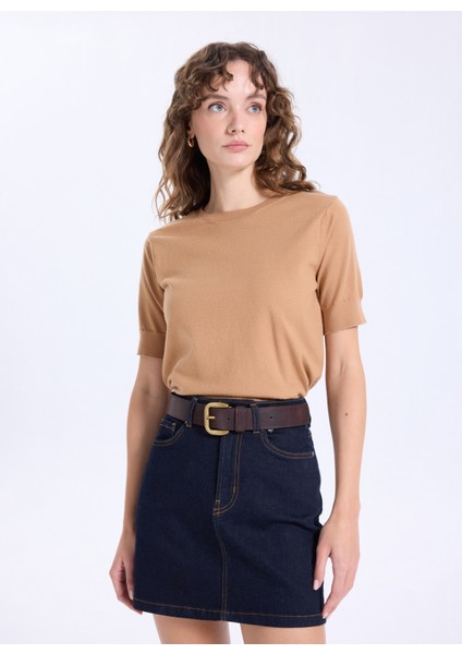 Bisiklet Yaka Basic Düz Örgü Desenli Camel Kazak Kadın J5WL-KZK7130 modelleri