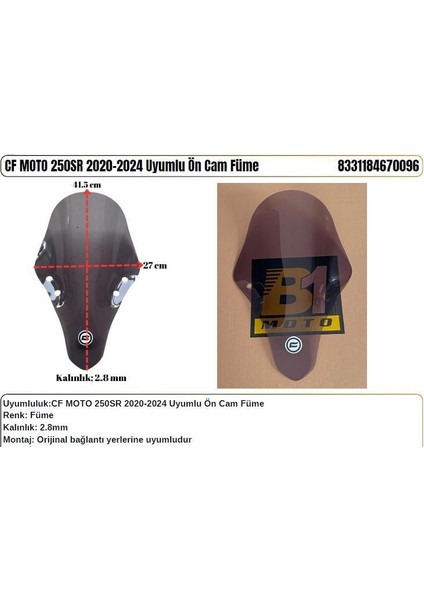 Cf Moto 250SR Füme (2020-24) Siperlik Camı