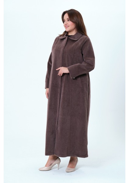 Pelinsu Kadın Büyük Beden Fok Kumaş Astarlı Tam Boy Tüylü Kaban