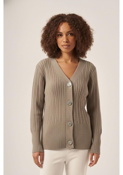 Kadın Saç Örgü Hırka Vizon 25237