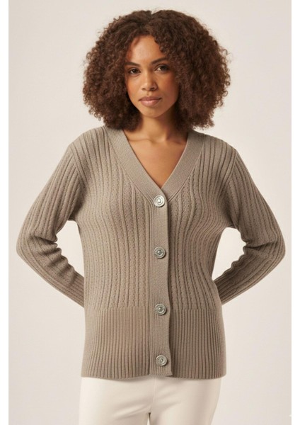 Kadın Saç Örgü Hırka Vizon 25237 modelleri