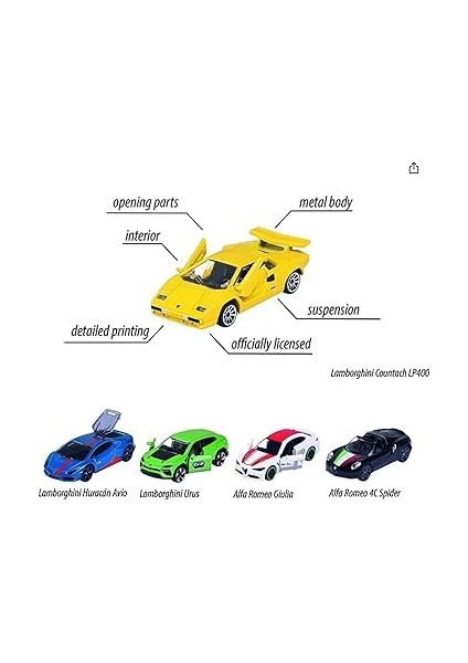 212053178, Italyan Rüyası Arabalar 5'li Hediye Seti, Die-Cast (Metal), Alfa Romeo ve Lamborghini, Lisanslı, Dream Cars Italy With 5 Cars fırsatları