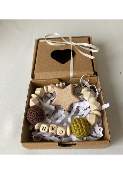 Isimli Emzik Zinciri Doğal Ahşap Emzik Zinciri, Bebek Hediyelik