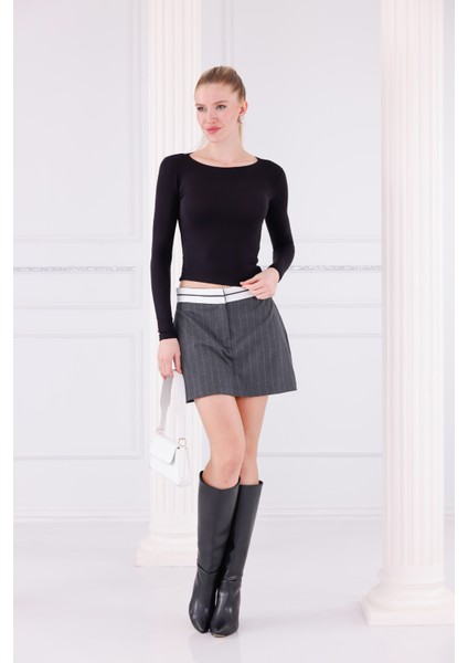 Buzzy Kumaş Uzun Kollu Kayık Yaka Bluz