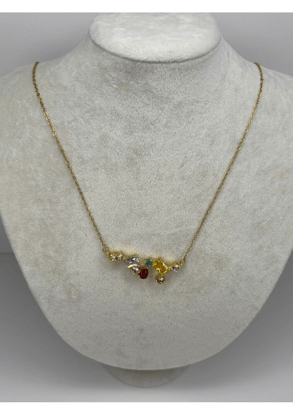 Sıralı Rengarenk Taşlı Gold Kolye fiyatları