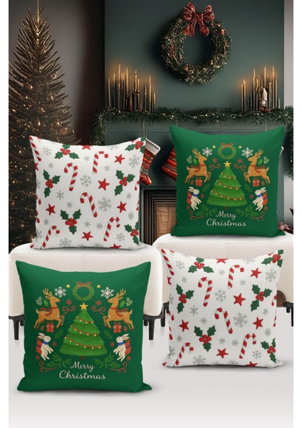 Yılbaşı Serisi Çift Tarafı Dijital Baskılı 4'lü Kırlent Kılıfı Seti (Christmas Noel Cushion Cover)