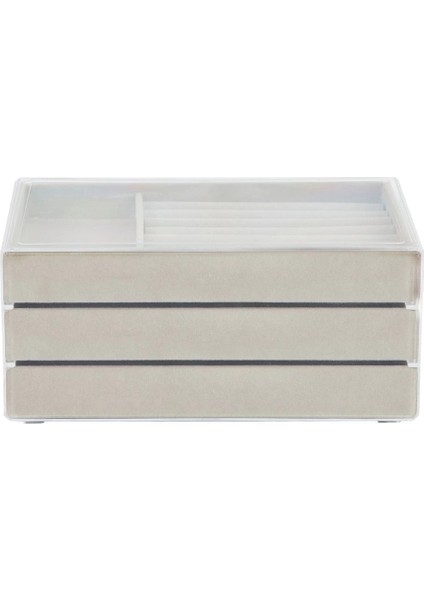 Modern Gri 3 Çekmeceli Takı Bijuteri Mücevher Kutusu Organizer Düzenleyici Şeffaf 13 x 23 x 10 cm