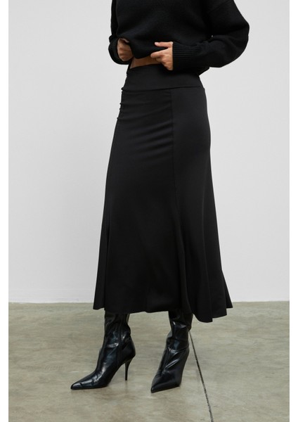Jeveux Kadın Esnek Kumaşlı Dikiş Detaylı Uzun Siyah Etek fırsatları