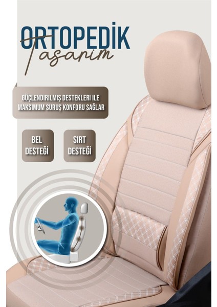 Opel Astra K Hb Uyumlu Yarı Deri Oto Koltuk Kılıfı Ön/arka Set Neta Seri Bej fırsatları