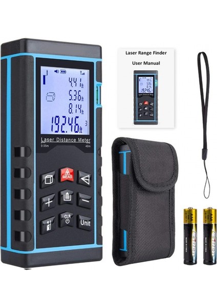 Profesyonel 40 Metre Dijital Lazer Metre Ölçer Lcd Ekran, Su Terazili, Alan Hacim, Pisagor Hesaplama Ve 20 Kayıt Hafızası