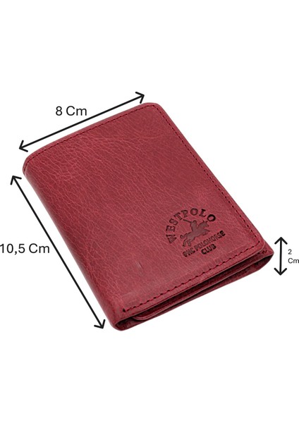 Hakiki Eskitme Deri Kağıt Para Bozuk Para ve Kart Bölmeli Unisex Cüzdan - Bordo