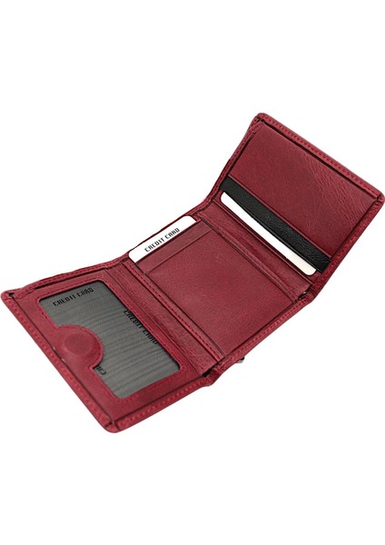 Hakiki Eskitme Deri Kağıt Para Bozuk Para ve Kart Bölmeli Unisex Cüzdan - Bordo modelleri