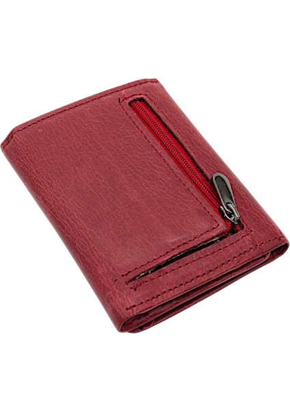 Hakiki Eskitme Deri Kağıt Para Bozuk Para ve Kart Bölmeli Unisex Cüzdan - Bordo fırsatları