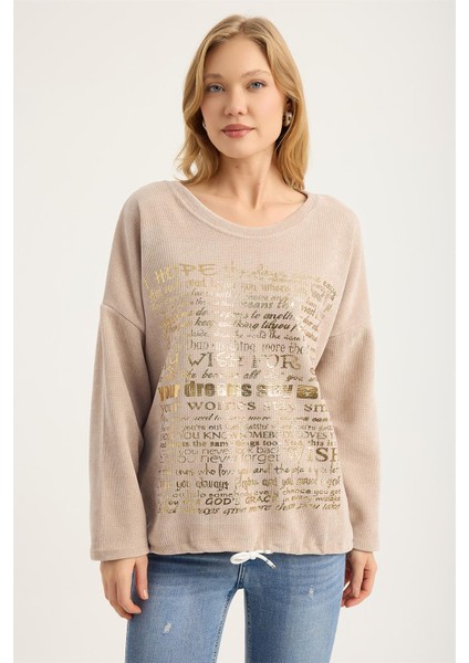 Kadife Yaldız Yazılı Bluz