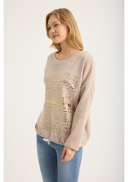 Kadife Yaldız Yazılı Bluz fiyatları