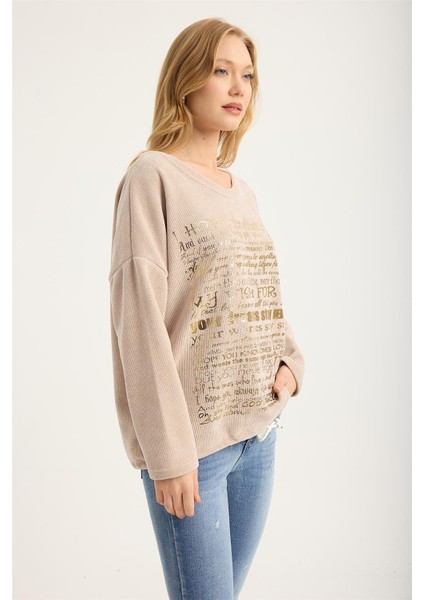 Kadife Yaldız Yazılı Bluz modelleri