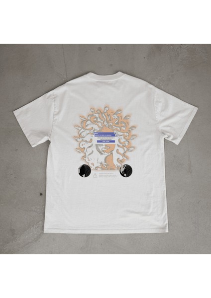 Medusa Tasarım Baskılı Beyaz Oversize T-Shirt