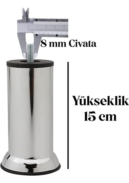 Mobilya Kanepe Baza Koltuk Destek Ayağı M8 Civata Ince Diş Krom Ayak 15 cm (12 Adet) fiyatları