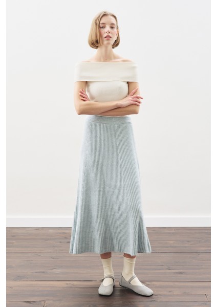 Triko Kloş Etek Mavi modelleri