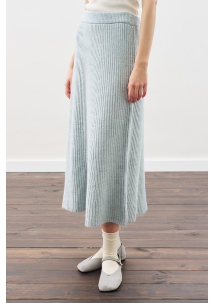 Triko Kloş Etek Mavi