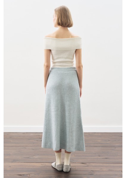 Triko Kloş Etek Mavi