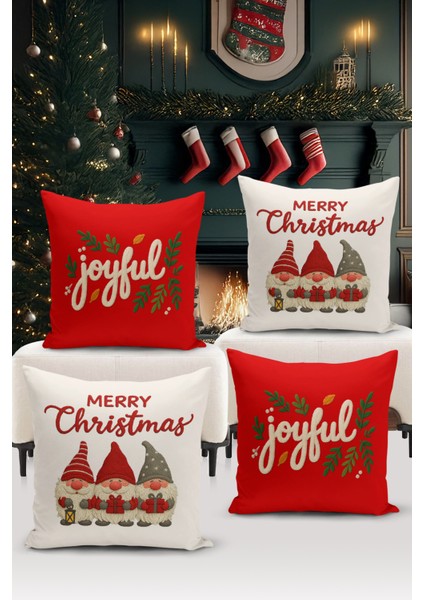 Yılbaşı Serisi Çift Tarafı Dijital Baskılı 4'lü Kırlent Kılıfı Seti (Christmas Noel Cushion Cover)