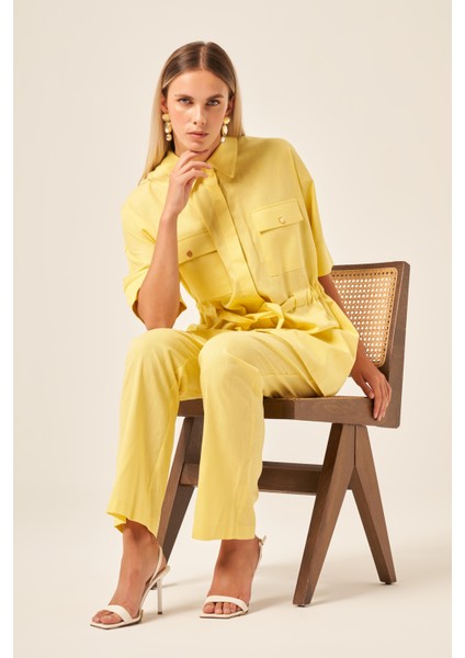Ftz Kadın Keten Takım Sarı 31196