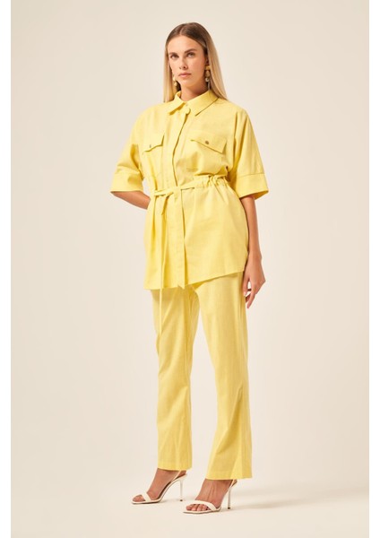Ftz Kadın Keten Takım Sarı 31196 modelleri