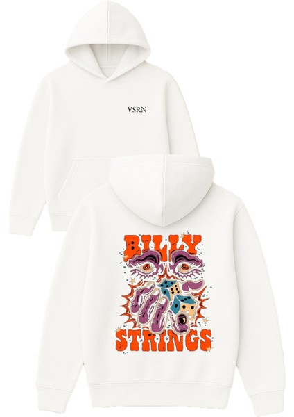 Bılly Strıngs Tasarım Baskılı Oversize Beyaz Kapüşonlu Sweatshirt