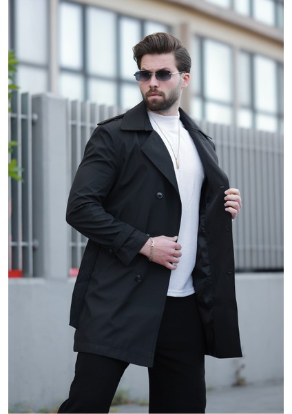 Erkek Premium Apoletli Deri Trençkot & Pardesü