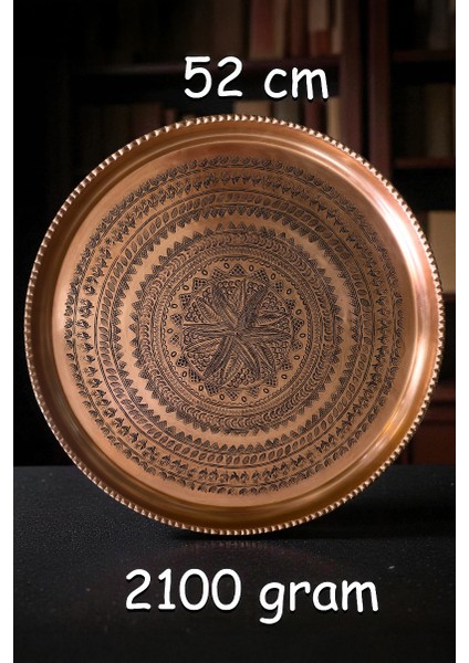 52 cm El Işlemeli Otantik Desenli Kalın Urfa Bakır Tepsi - BAKIR-TPS450