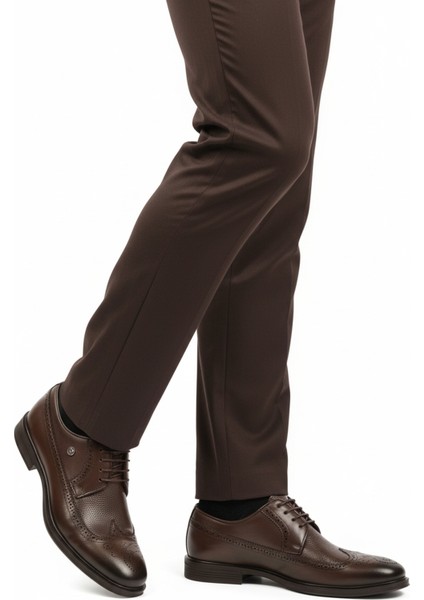 Kahverengi Hakiki Deri Erkek Klasik Ayakkabı