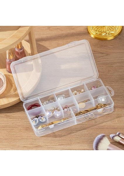 ORG-600 Çok Amaçlı Bölmeli Şeffaf Kutu Organizer Kapaklı Boncuk Takı Kutusu Takı Düzenleyici
